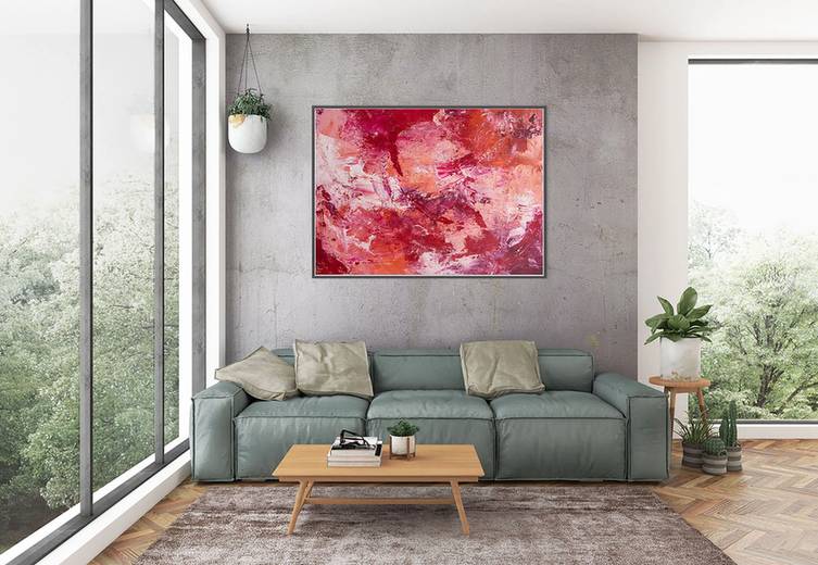 White Handmade Red Modern Abstract Canvas Artwork V192O